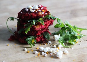 Beetroot and feta fritters